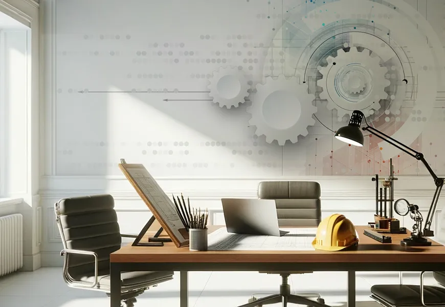 کاغذ دیواری سه بعدی دفتر مهندسی مفهوم مجازی تجارت دنیای فناوری دیجیتال